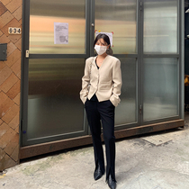 wxlstudio fashion circle hand one foot split suit pants women Spring Black High Waist Straight pants