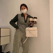 wxlstudio V-neck stitching knitted sweater women 2021 spring new stripe knitted wide leg pants two-piece set