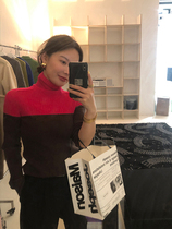 WXLSTUDIO 2021 spring new color matching stitching turtleneck sweater women pullover slim knitwear shirt top