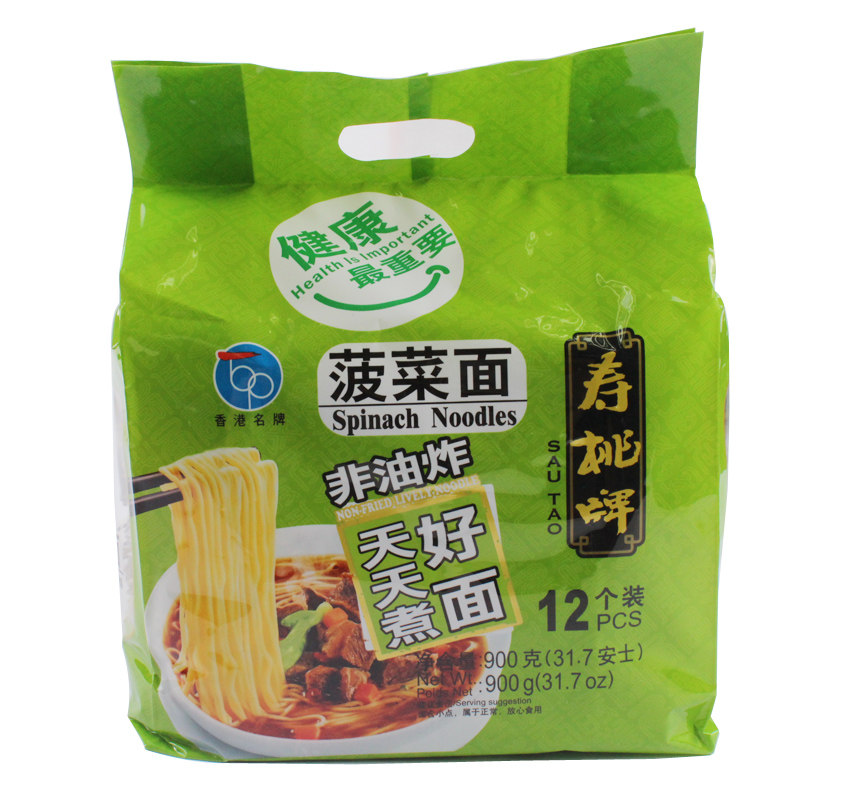 【天猫超市】香港寿桃 非油炸面条 菠菜面  面 方便面 12个装