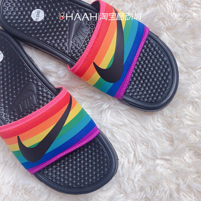 nike rainbow slippers