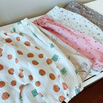 Male and female baby children spring and summer cotton soft breathable double-layer yarn home pants thin pajama pants anti-mosquito pants