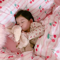 40 horse cotton Cherry fresh Childrens cotton four-piece spring and summer crib 1 2 meters 1 35 cartoon bedding