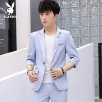 2019 Summer New Playboy Half Sleeve Suit Set Teenager Thin Cotton Suit Fashion Mens Coat