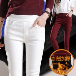 High-waist elastic thickened warm white leggings for women to wear in winter, slim and velvet black pencil pants for small feet