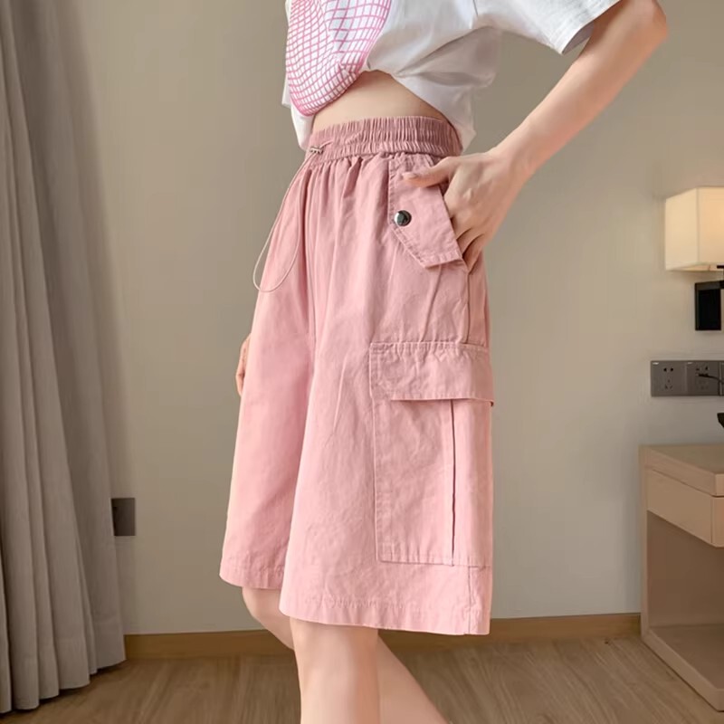 American-Style Pink Ice Silk Quick-Dry Work Shorts for Women, Summer Thin High-Waisted Loose Wide-Leg Casual Sports Shorts American-Style Pink Ice Silk Quick-Dry Work Shorts for Women, Summer Thin High-Waisted Loose Wide-Leg Casual Sports Shorts