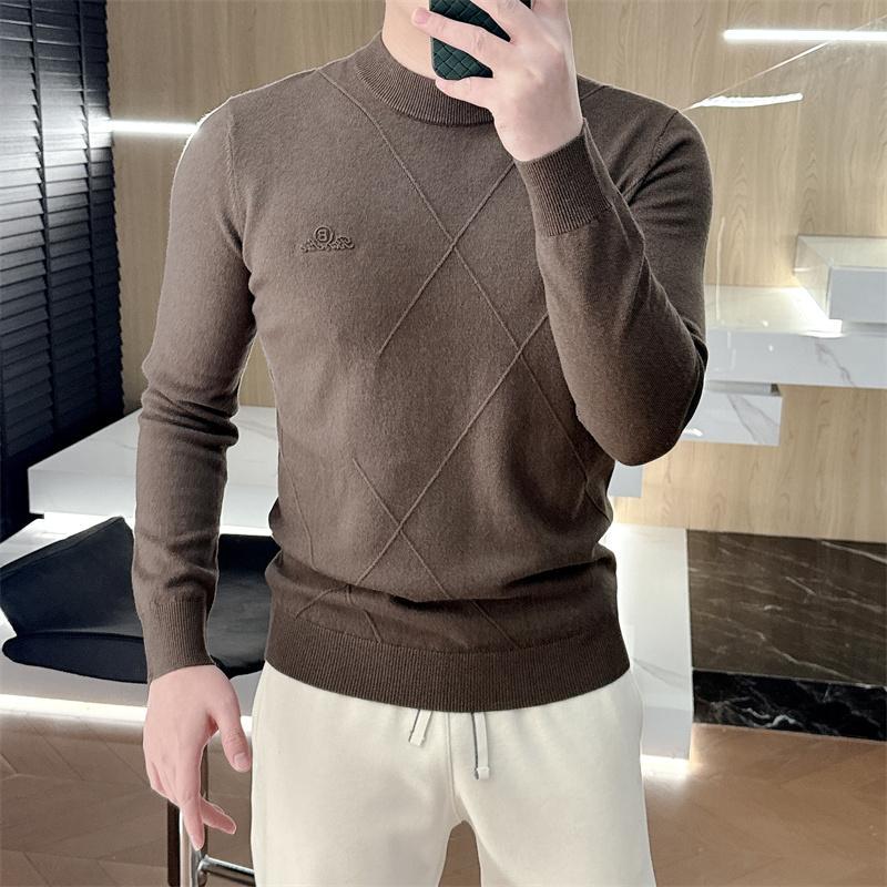 Men's Wool Sweater 2024 Winter New Fashion Versatile Diamond Pattern Round Neck Base Sweater Knitwear Men's Sweater Stylish