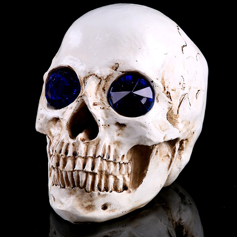Resin Skull Halloween Personalized Decoration Home Blue Diamond Eye Mould Office Decoration Skull