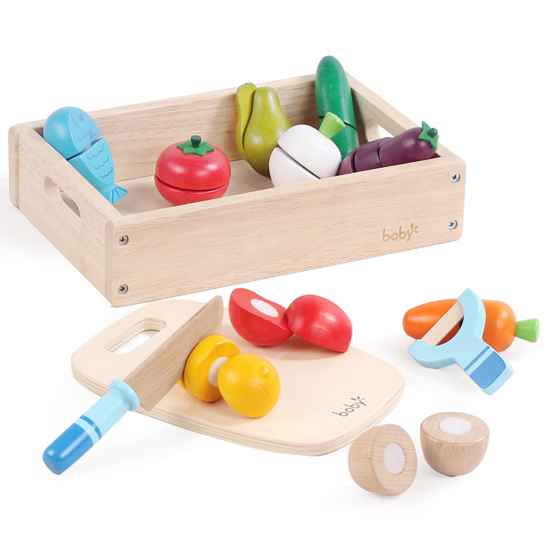 boby wood box fruits and vegetables Chichele 2-3-4-year-old boy girl children dressed as home wine kitchen toys 14 pieces