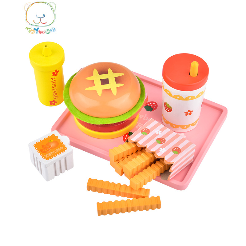(Yiwang) Wooden Hamburger Toys Strawberry Simulation Hamburger Hot Dog Group Children's Play House Kitchen Toys