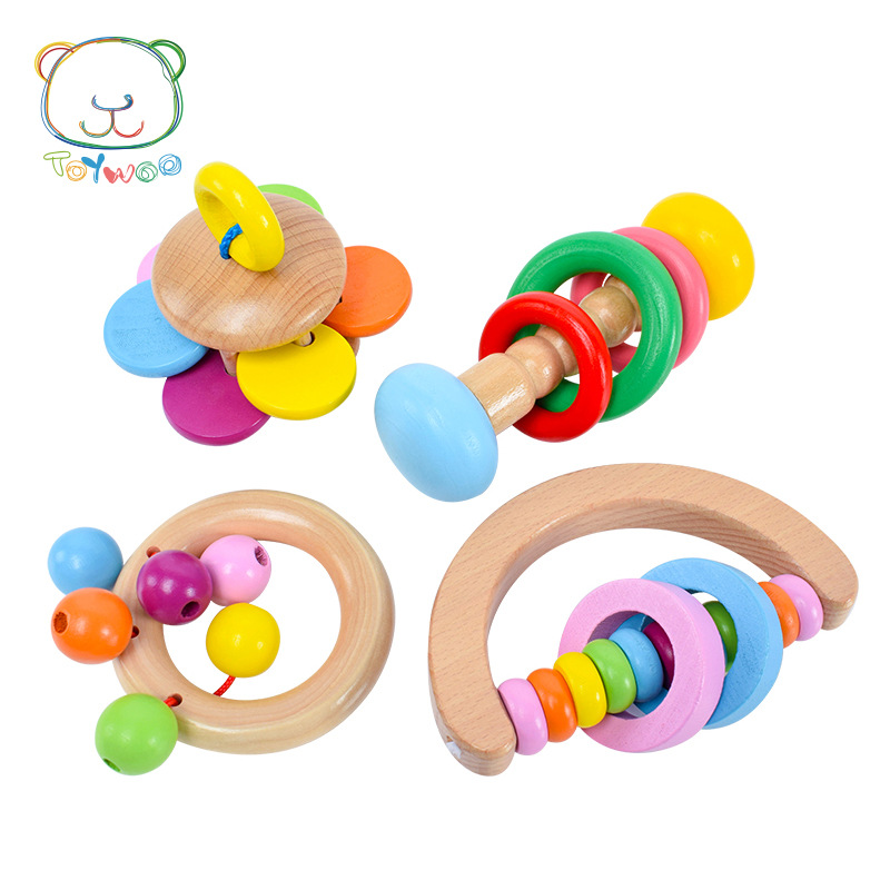 Wooden infants and young newborns grasp shaking Ling baby early education educational toys 6-12-18 months molar girl boy