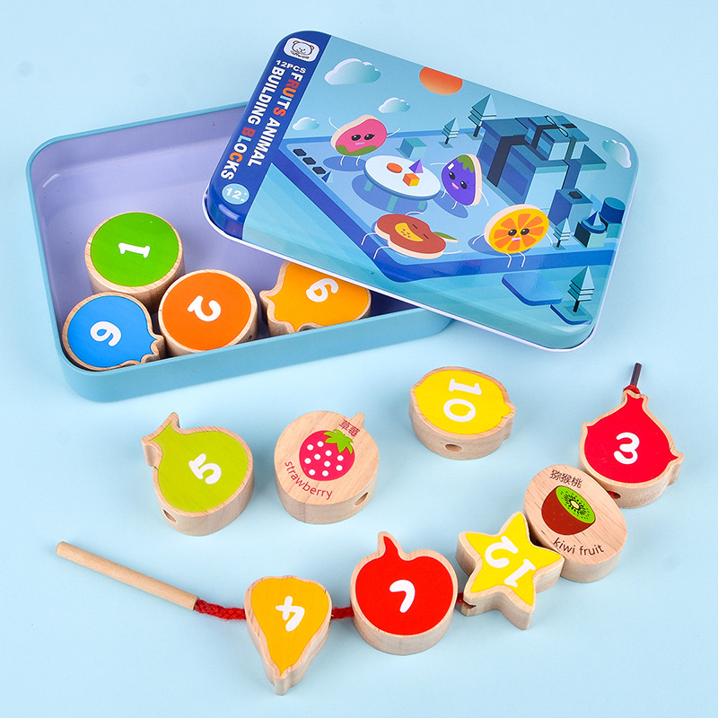 Children's building blocks toy beaded beads beaded baby educational toys wooden large beaded teaching aids gift