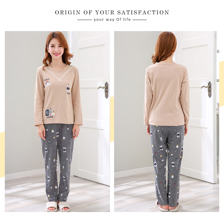 Bộ đồ ngủ nữ mùa thu cotton dài tay Học sinh Hàn Quốc dễ thương phục vụ nhà mùa hè hoạt hình cotton có thể mặc bên ngoài phù hợp với mùa đông pijama nữ