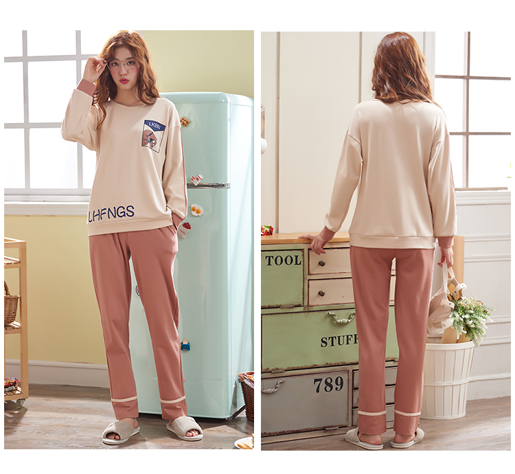 Đồ ngủ mùa xuân và mùa thu nữ cotton dài tay mùa thu và mùa đông dịch vụ tại nhà phiên bản Hàn Quốc giản dị của bộ phim hoạt hình hai mảnh dễ thương phù hợp với học sinh pyjama thu đông