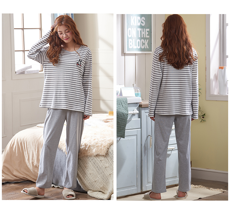 Đồ ngủ mùa xuân và mùa thu nữ cotton dài tay mùa thu và mùa đông dịch vụ tại nhà phiên bản Hàn Quốc giản dị của bộ phim hoạt hình hai mảnh dễ thương phù hợp với học sinh pyjama thu đông