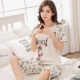 Đồ ngủ nữ mùa xuân và mùa hè cotton tay ngắn cắt quần mỏng phần béo mm phụ nữ lỏng lẻo kích thước lớn quần phù hợp với nhà