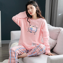  Pajamas womens spring and autumn cotton long-sleeved cartoon casual loose can be worn outside cotton womens home clothes autumn and winter suit