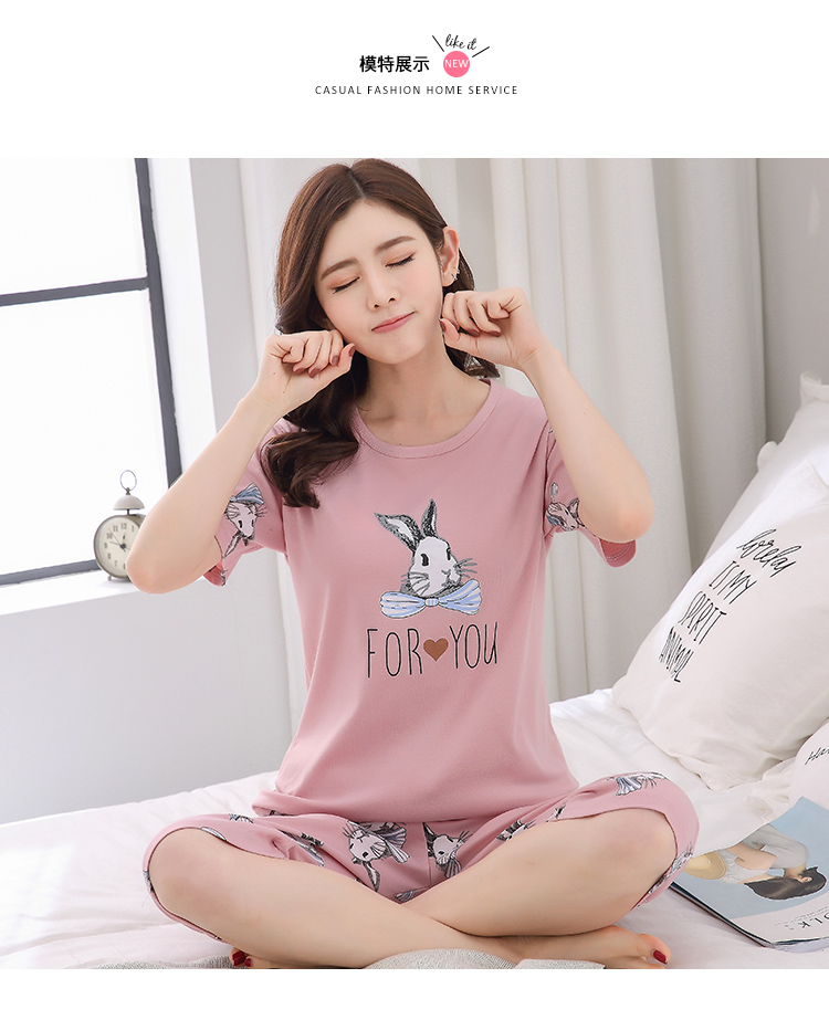Đồ ngủ nữ mùa hè cotton ngắn tay phiên bản Hàn Quốc của quần crop top phù hợp với mùa hè quần size rộng cho học sinh pyjama nam