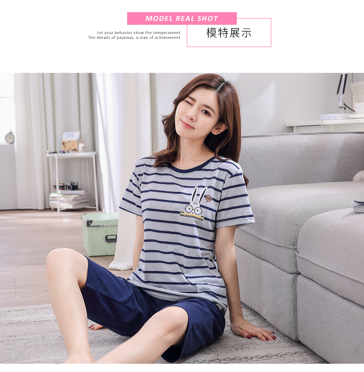 Đồ ngủ nữ mùa hè cotton ngắn tay phiên bản Hàn Quốc của quần crop top phù hợp với mùa hè quần size rộng cho học sinh pyjama nam