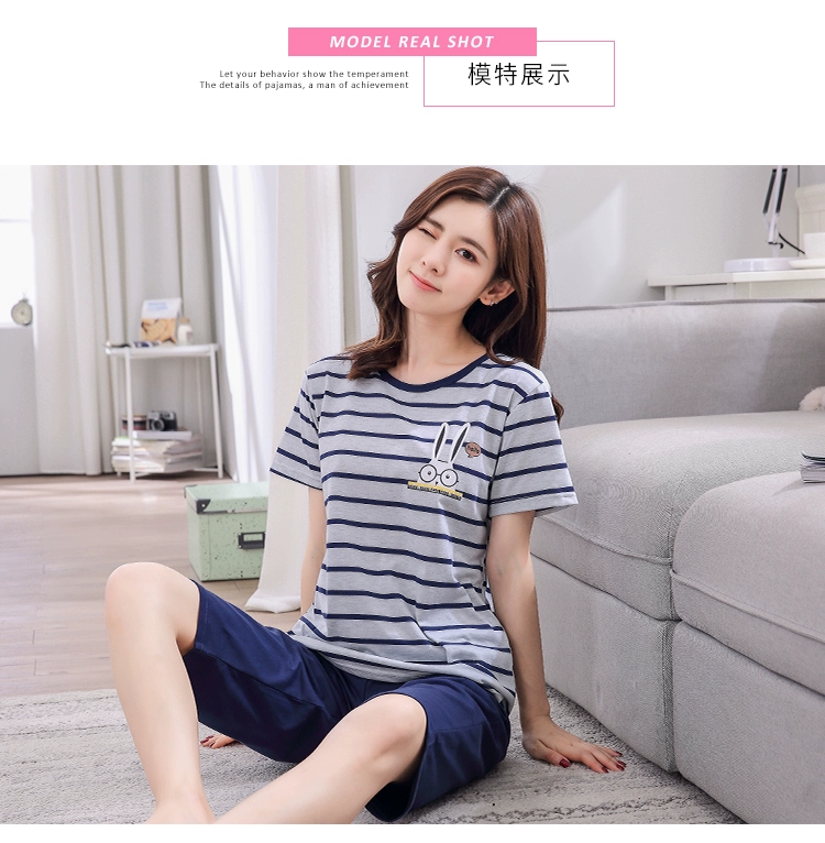 Đồ ngủ nữ mùa hè cotton ngắn tay phiên bản Hàn Quốc của quần crop top phù hợp với mùa hè quần size rộng cho học sinh