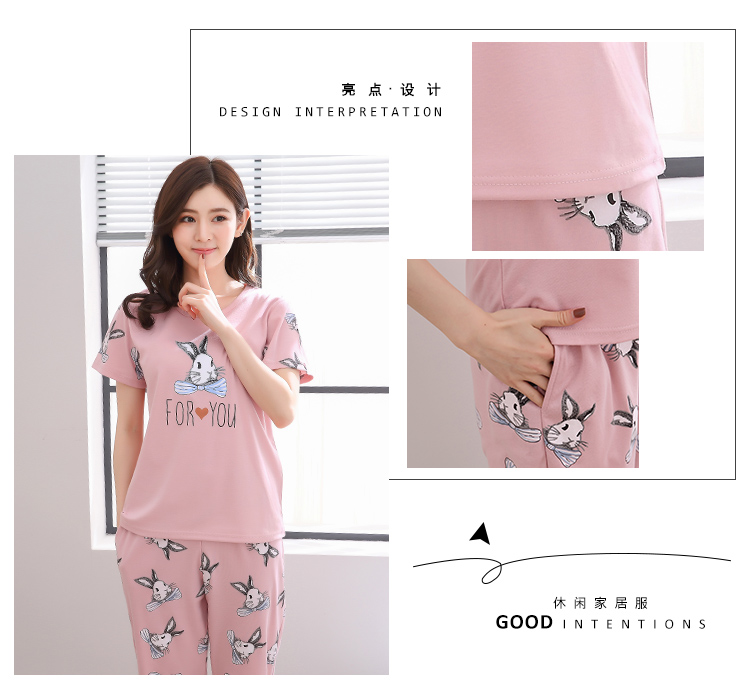 Đồ ngủ mùa hè của phụ nữ quần cotton ngắn tay ngồi trên mặt trăng lỏng lẻo kích thước lớn sọc mỏng phần phù hợp với dịch vụ nhà đồ ngủ pijama