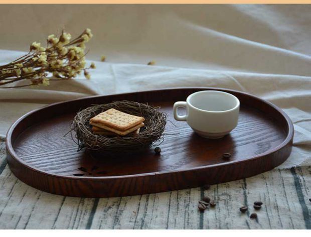 Khay trà hình bầu dục kiểu Nhật Bản khay hoa anh đào rỗng bằng gỗ đồ dùng nhà bếp bằng gỗ