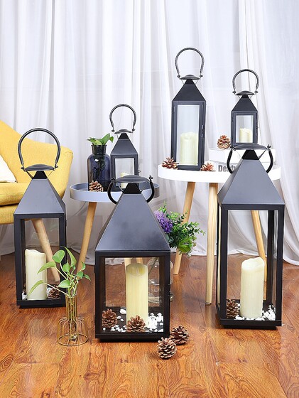 欧式简约复古户外落地风灯手提灯铁艺创意蜡烛台摆件婚庆道具马灯