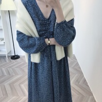 Big cute spring and summer new No floral spring is incomplete~V-neck drawstring pleated floral dress