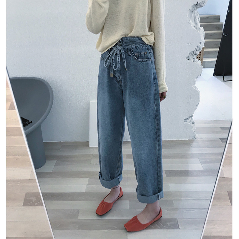 Dameng spring and summer new spring and summer manpower B prepared effortlessly fashionable ~ lace-up high-waisted jeans