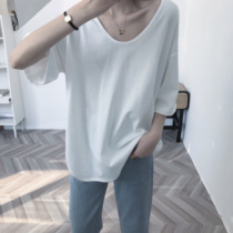 Big Meng early spring new life push large u-neck proposal multi-color hoarding exposed clavicle basic section short-sleeved split T-shirt