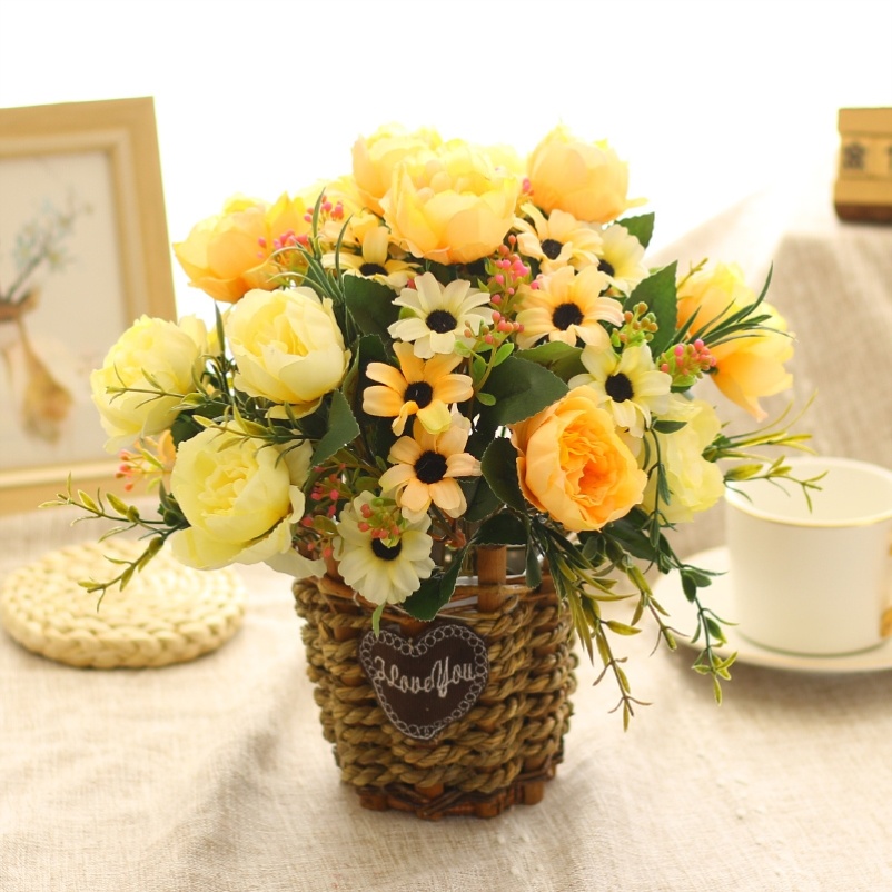 Living room European-style mini simulation rose plant fake flower art bonsai decoration small potted flower decoration decoration