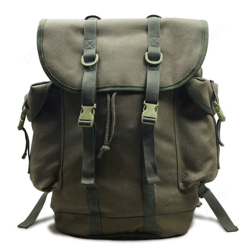 German-Style Retro Mountain Backpack Canvas Bag Outdoor Large Capacity Green 35L Replica Backpack