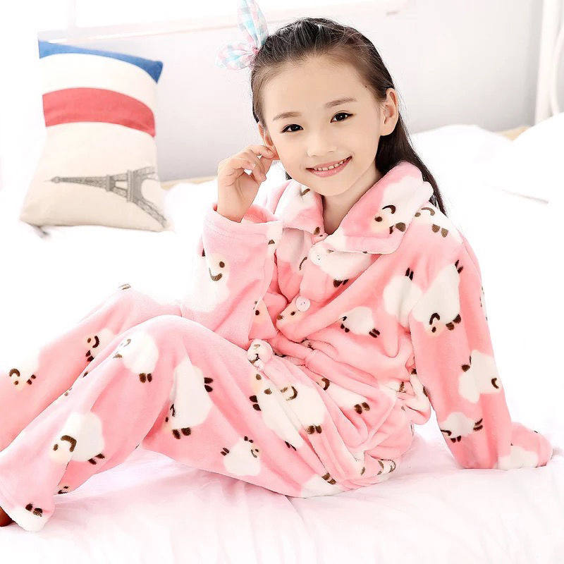 Children's milk velvet pajamas autumn and winter girls' coral velvet ten-year-old Shan Nuan Nuan San Coral Coral Cordial Delete Sand False Blue Hair