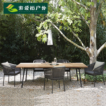 Outdoor table and chairs patio waterproof sunscreen rattan knitted table and chairs Combined sales floor outdoor rock plate Long table Balcony Rattan chair