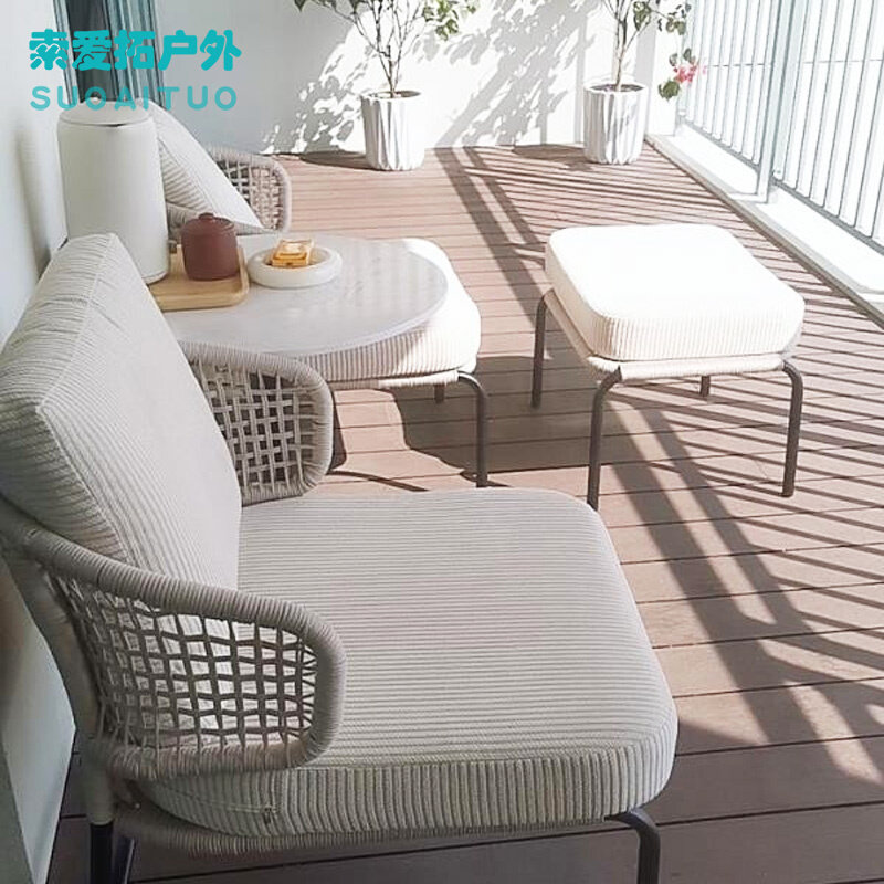 Outdoor table and chairs patio net red rattan chair three sets outdoor waterproof Nordic small family type balcony leisure table and chairs combination