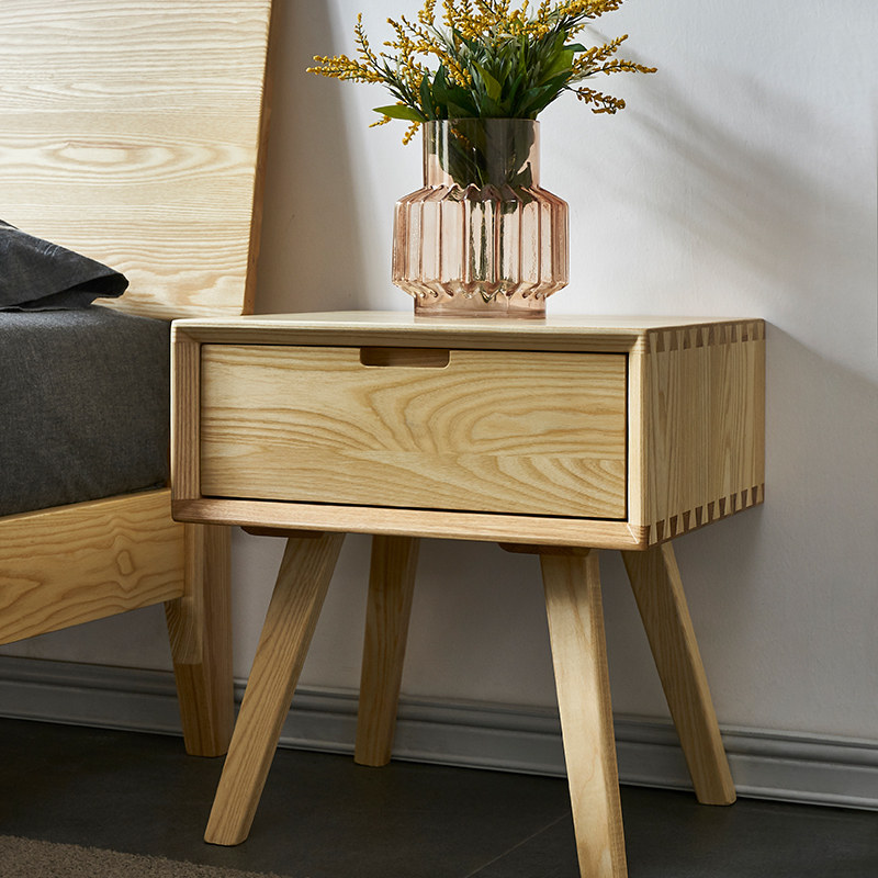 Time-style bed head cabinet full solid wood Nordic style bedroom lockers Sub-log simple bed head cabinet white wax wood-Taobao