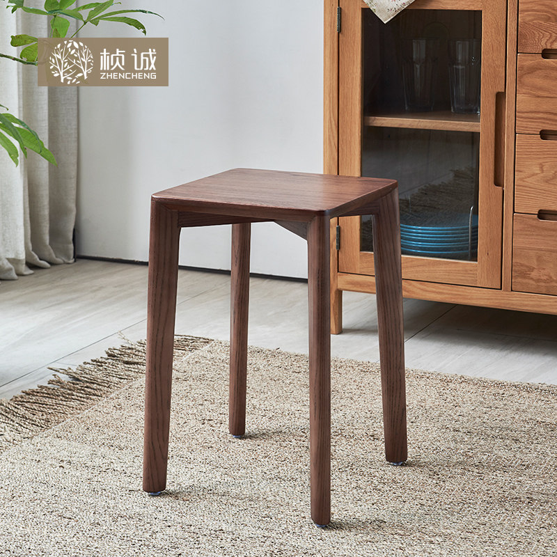 Bench table Bench Makeup Changing Shoes stool Stool Living Room Short Bench Nordic Wind White Waxy Wood Solid Wood Stools home High stool-Taobao