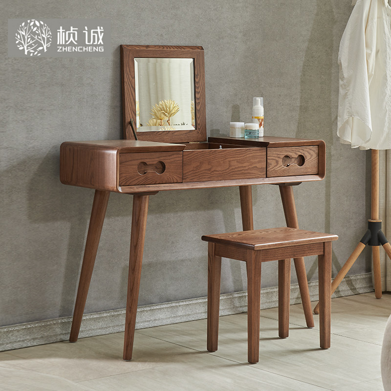 Nordic solid wood dresser Bedroom minimalist Makeup Table Log Small Family Type Flip Flop Multifunction Provincial Space Dresser-Taobao