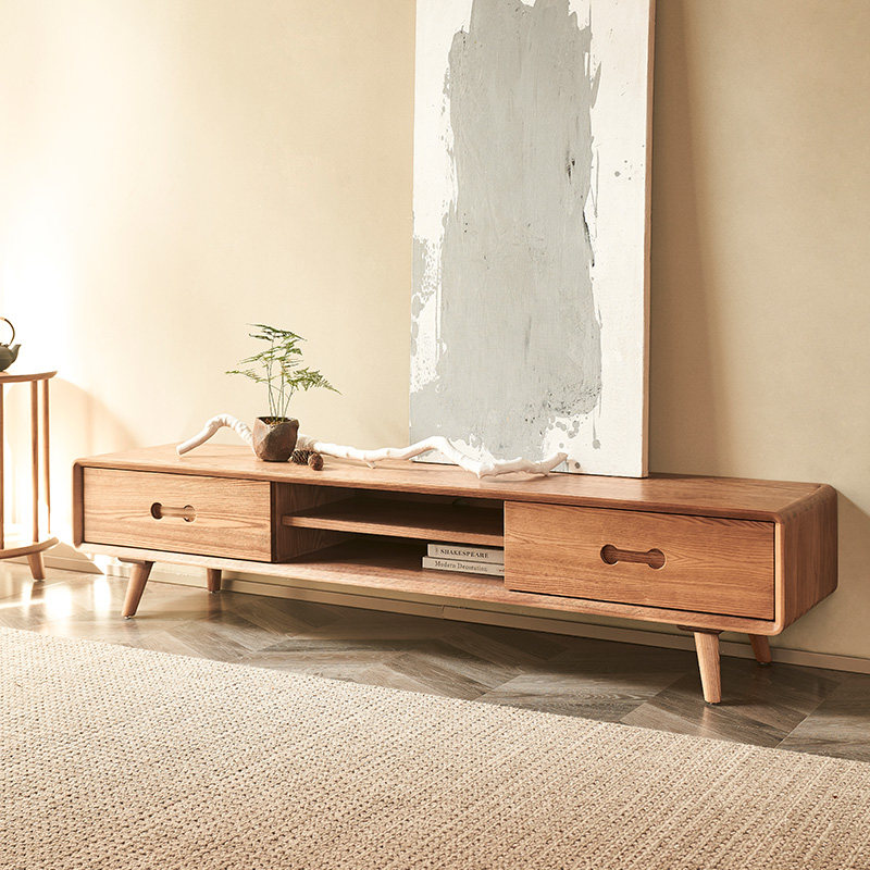 Solid wood TV cabinet modern minimalist guest hall furniture combined small family style living room wine cabinet white wax wood Nordic TV cabinet-Taobao