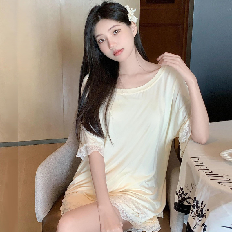 Pure Cotton Modal Pajamas for Women Spring and Summer Short-Sleeved 2026 New Sexy Lace Loose Large Size Cotton Home Clothes