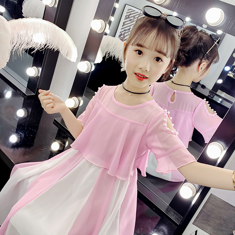 Girl's summer clothing snow-spinning ocean clothing little girl in summer Bo Yang sends CUHK children's children suit female princess yarn dresses