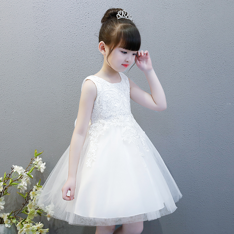 Princess Dress Girl Summer Dress New Children Summer Ocean Dress Little Girl White Yarn Dress Foreign Pie Pompon Dress Dress