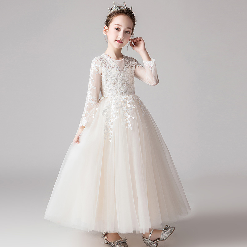Princess Dress Girl Spring Autumn Flowers Children Wedding Dresses High-end Children's Gown Girl Host Piano For A Fluffy Dress