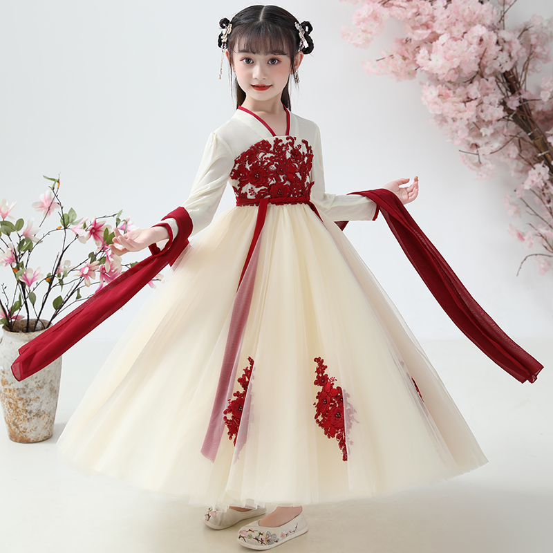 Hanfu Girl Child Spring and Autumn China Wind Children's Ancient Costume Super Fairy Don dress Skirt Girl Summer Dress Foreign Pine Dress