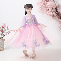 Hanfu girls dress with dress and summer dress new foreign air yarn dress child princess skirt Summer child dress girl ancient dress dress