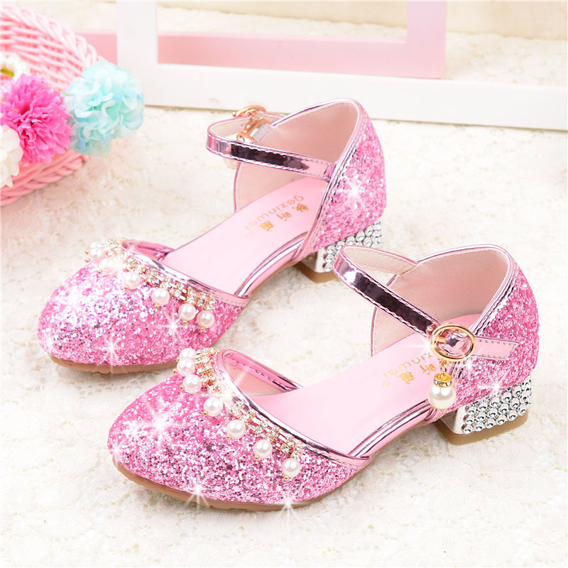 2020 Children Shoes Girl Shoes Children High Heels Girl Shoes Shoes Princess Shoes Shoes Little Girl Foreign Pie Crystal Single Shoes