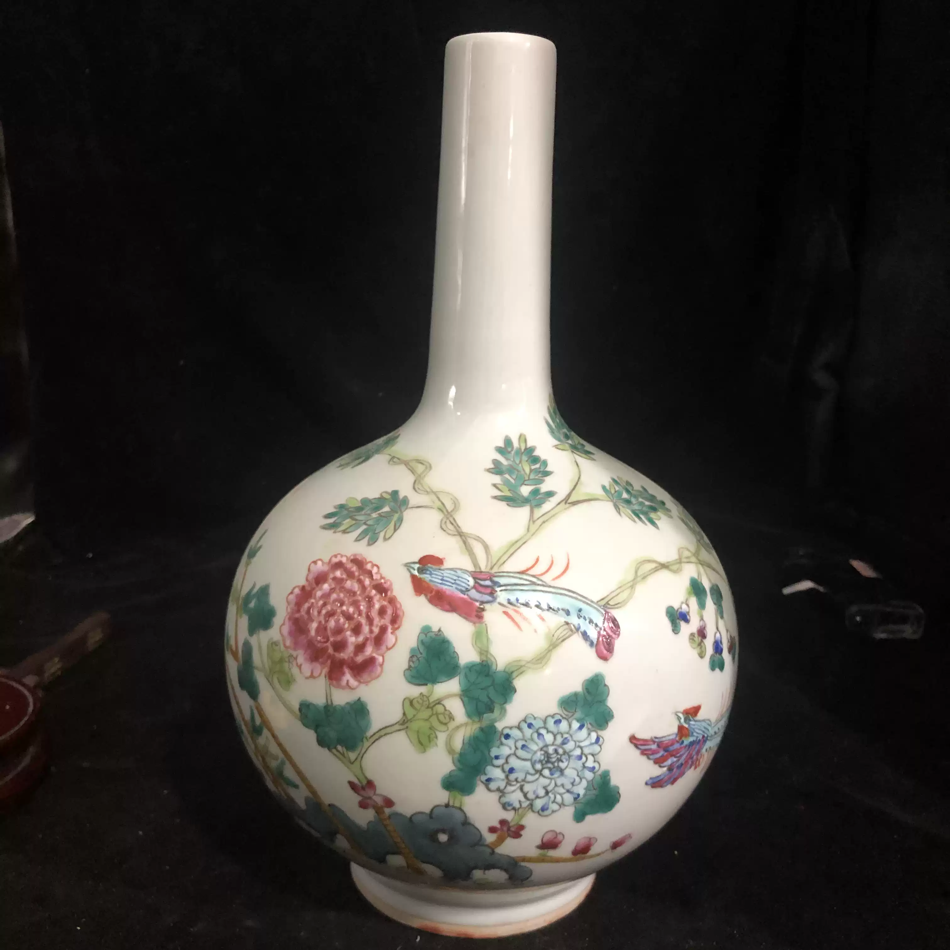 大明成化年制青花斗彩花鸟玉壶春瓶古董古玩瓷器收藏摆件旧货包邮