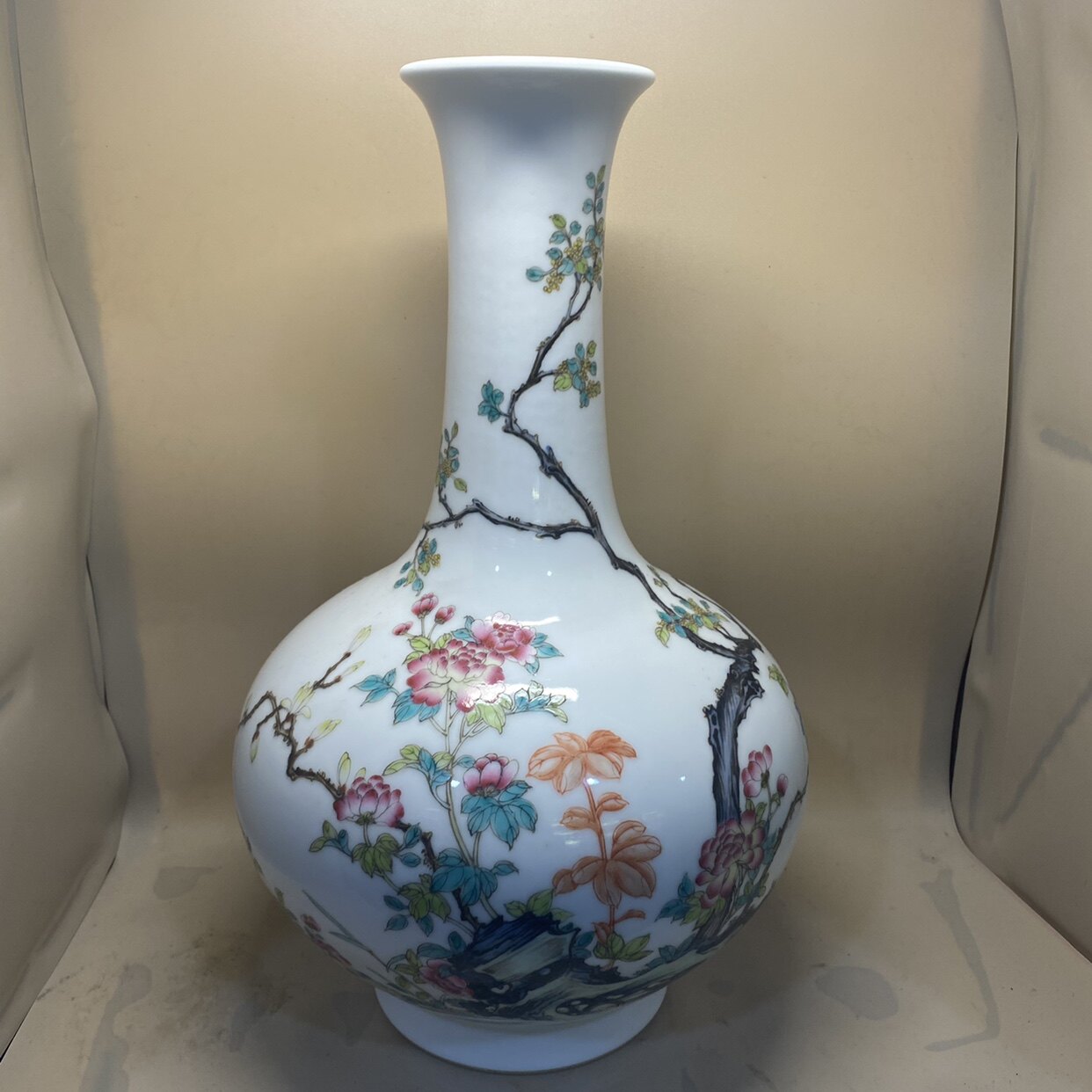 民國時期珊瑚紅開彩粉彩山水花瓶古董古玩瓷器收藏擺件舊貨老物件