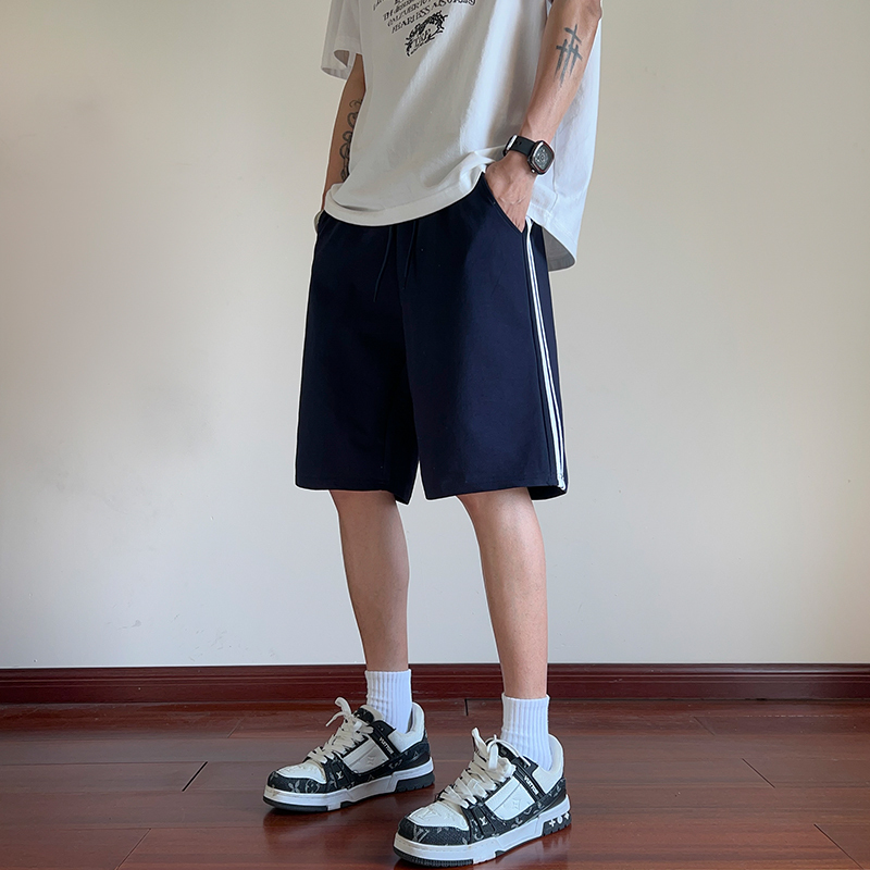 Junior High School and High School Uniform Shorts for Boys and Girls, Summer Navy Blue, Elementary School Students' Dark Blue Children's Two-Stripe Sports Shorts