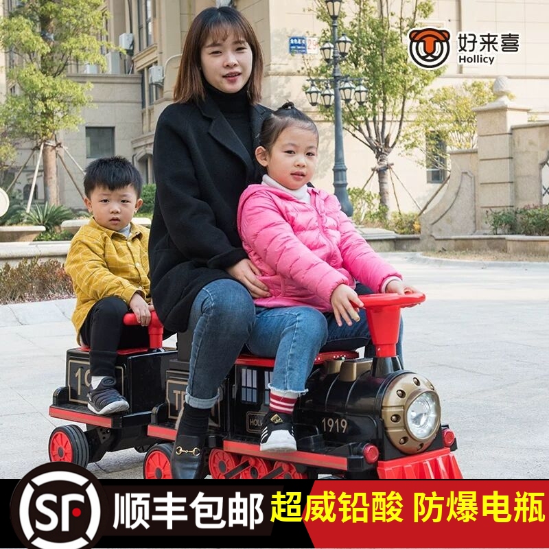 Children's Electric Train Car, Rideable Parent-Child Vehicle, Four-Wheel Car for Boys and Girls, Large Two-Seater Remote Control Toy Car